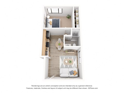 Floor plan for 1 bed, 1 bath, 750 sqft